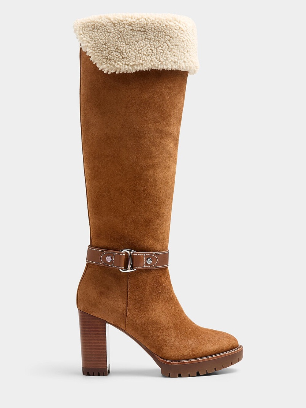 Lauren Ralph Lauren Tall Suede Shearling-Trim Boots - Chestnut